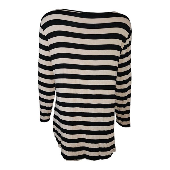 Cable & Gauge Top Womens Size XL Tan Black Striped Pullover Stretchy Chevron - Picture 3 of 6